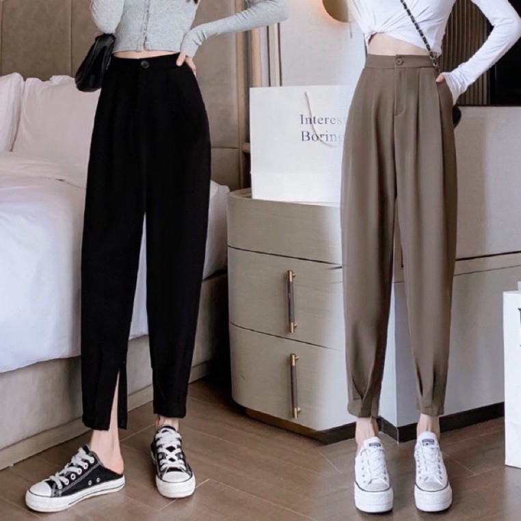 [Qùa Tặng Dây Buộc Tóc Bạn Nhé]Quần baggy bo gấu kéo khoá hàng mới ra - Quần bo gấu  khóe khóa 2 màu đen nâu