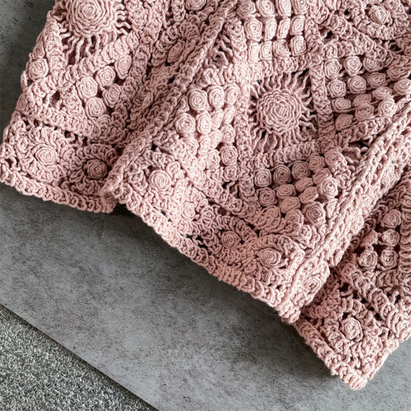 Yoi Áo Croptop Dệt Kim Không Tay Cổ Vuông Họa Tiết Hình Thoi Khoét Rỗng Kiểu Dân Tộc Cho Nữ W