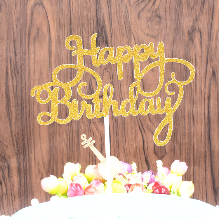 Que cắm trang trí bánh kem hình chữ Happy Birthday lấp lánh xinh xắn 5 màu sắc tùy chọn