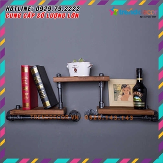 Kệ gắn tường gỗ kệ ống nước chất liệu ống sắt bền đẹp decor vintage trang trí phòng khách và quán cafe