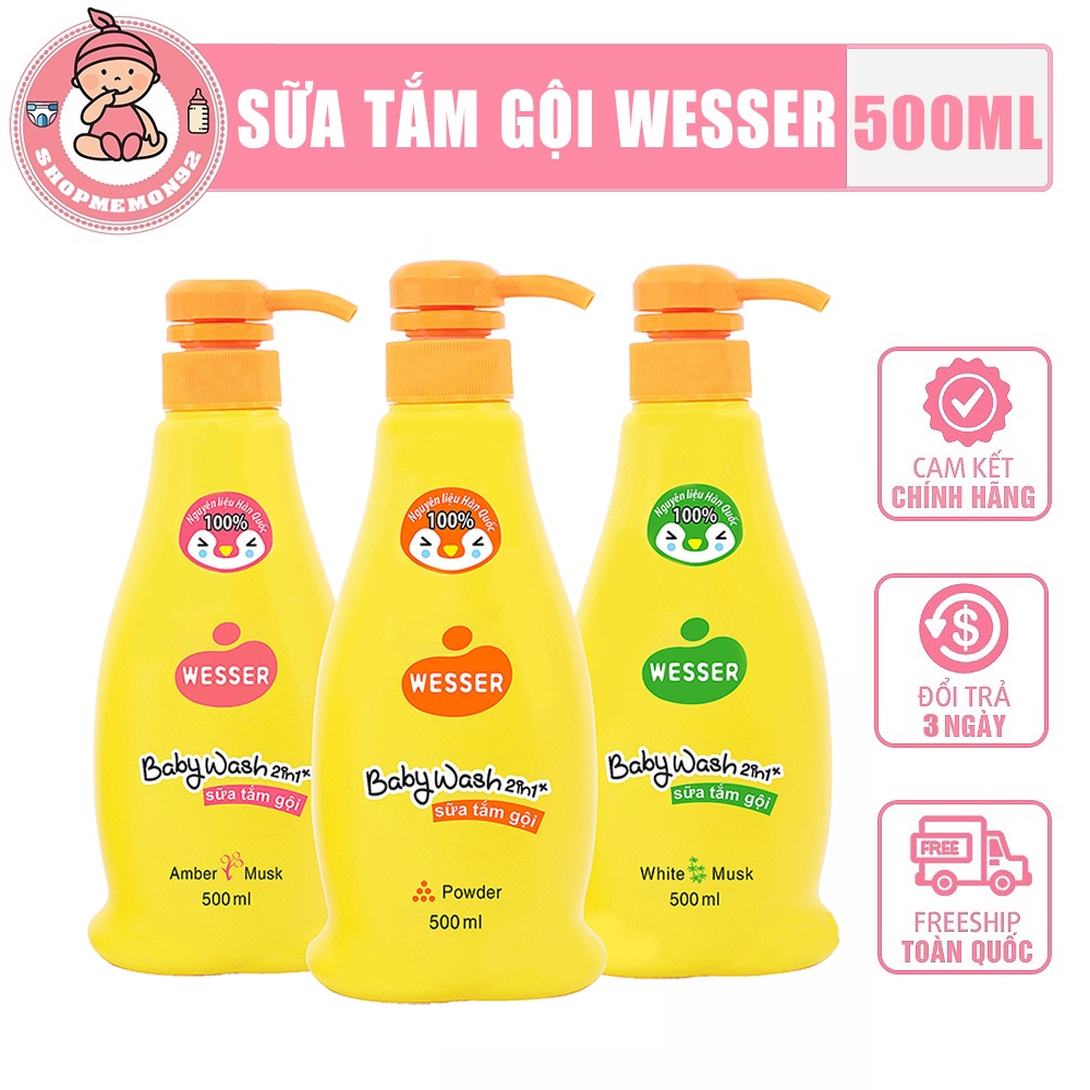 Sữa Tắm Gội Wesser 2 In 1 500ml - Cam/Xanh Lá/Hồng