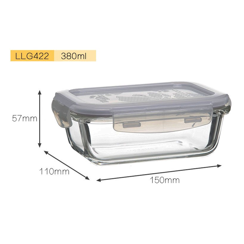 Hộp Thủy Tinh Chịu Nhiệt Chữ Nhật Lock&Lock LLG422 dung tích 380ml