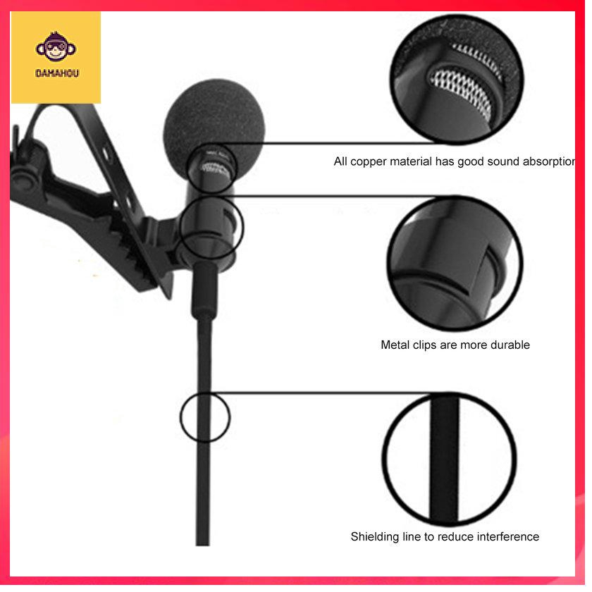 【Trong kho】Mini Micro Condenser Clip-on Lapel Lavalier Mic Có dây cho điện thoại Laptop