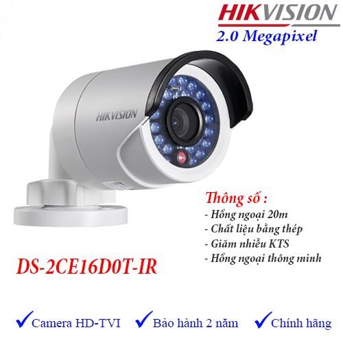 Camera HD-TVI hồng ngoại 2.0 Megapixel HIKVISION DS-2CE16D0T-IR - Hàng chính hãng