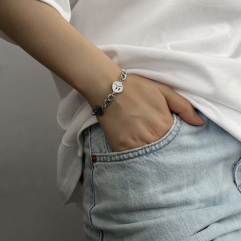 Vòng Tay Thép Titan Mặt Cười Phong Cách Hip Hop Hàn Quốc