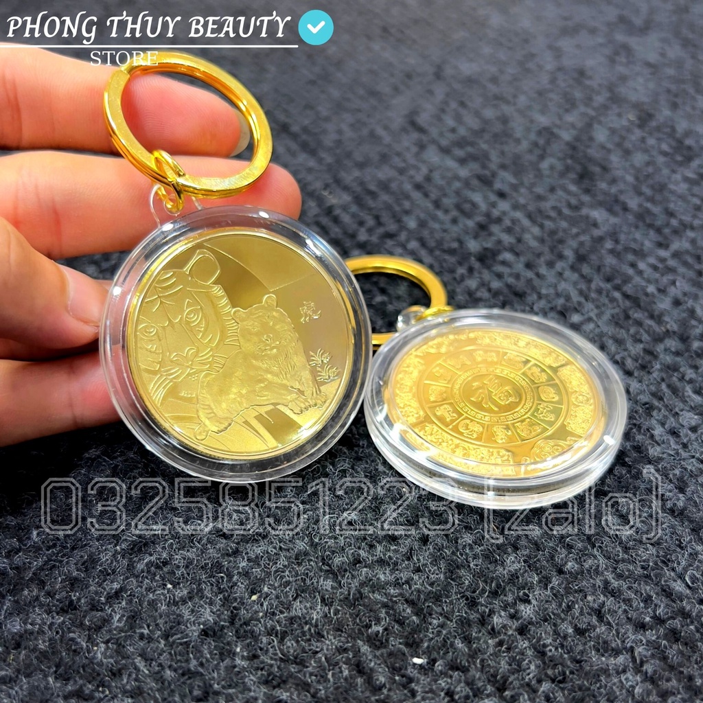 Móc Khóa Đồng Xu 12 Con Treo Xe Máy, Ô Tô Phong Thủy May Mắn