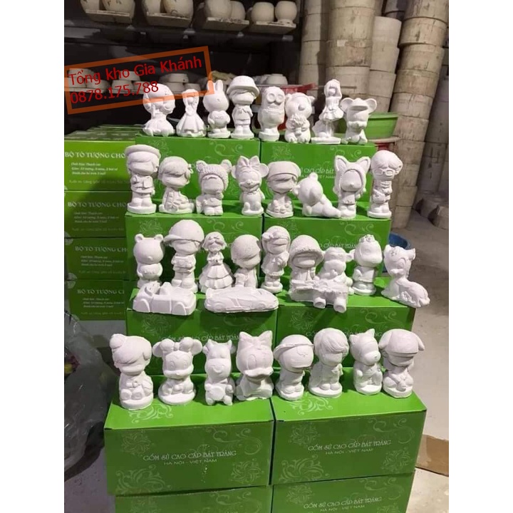 Bộ Tô Tượng Cho Bé, Tượng Thạch Cao gốm sứ Bát Tràng combo 10 mẫu (7-9cm) tặng bộ màu, vỉ, cọ cho bé khám phá