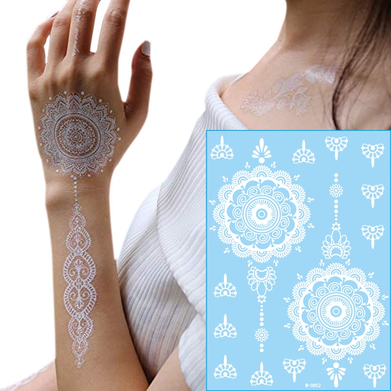 Hình Xăm Dán Tạm Thời Henna Họa Tiết Ren Hoa Mandala Chống Nước Lâu Trôi
