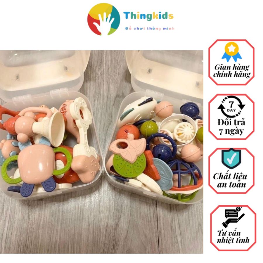 Bộ xúc xắc gặm nướu lục lạc Baby Conceit kèm hộp 12 món - Thingkids