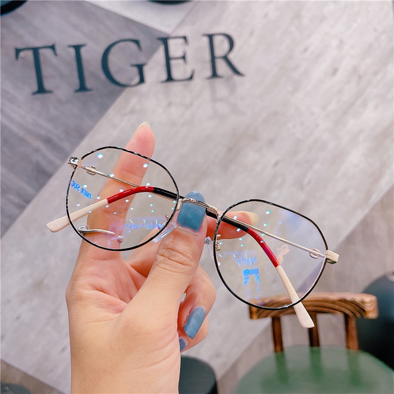 Mắt kính gọng kim loại tròn chống bức xạ phong cách retro Hàn Quốc