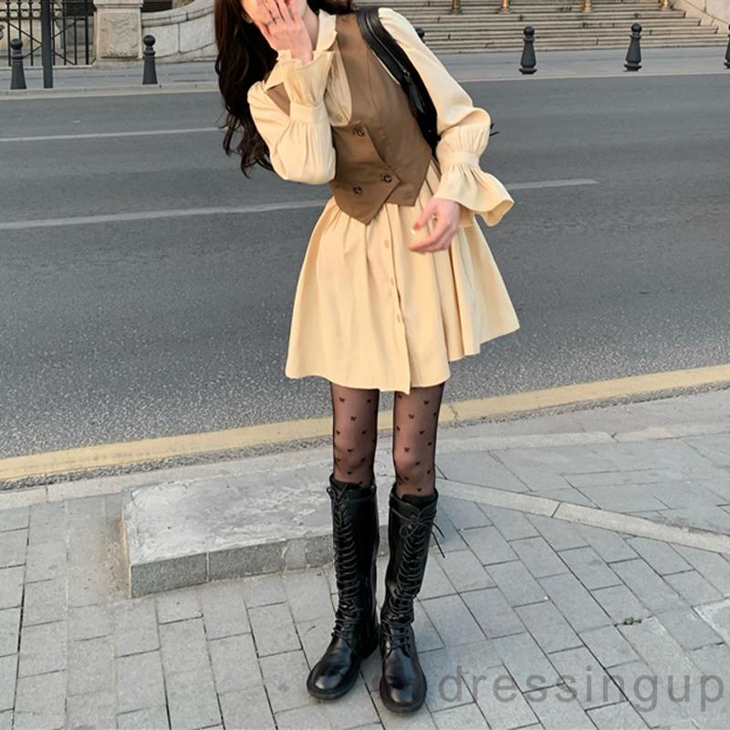 Đầm tay dài cài nút thời trang xuân hè cho nữ