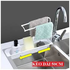 Kệ để đồ rửa chén kéo dài 50cm có thanh treo khăn