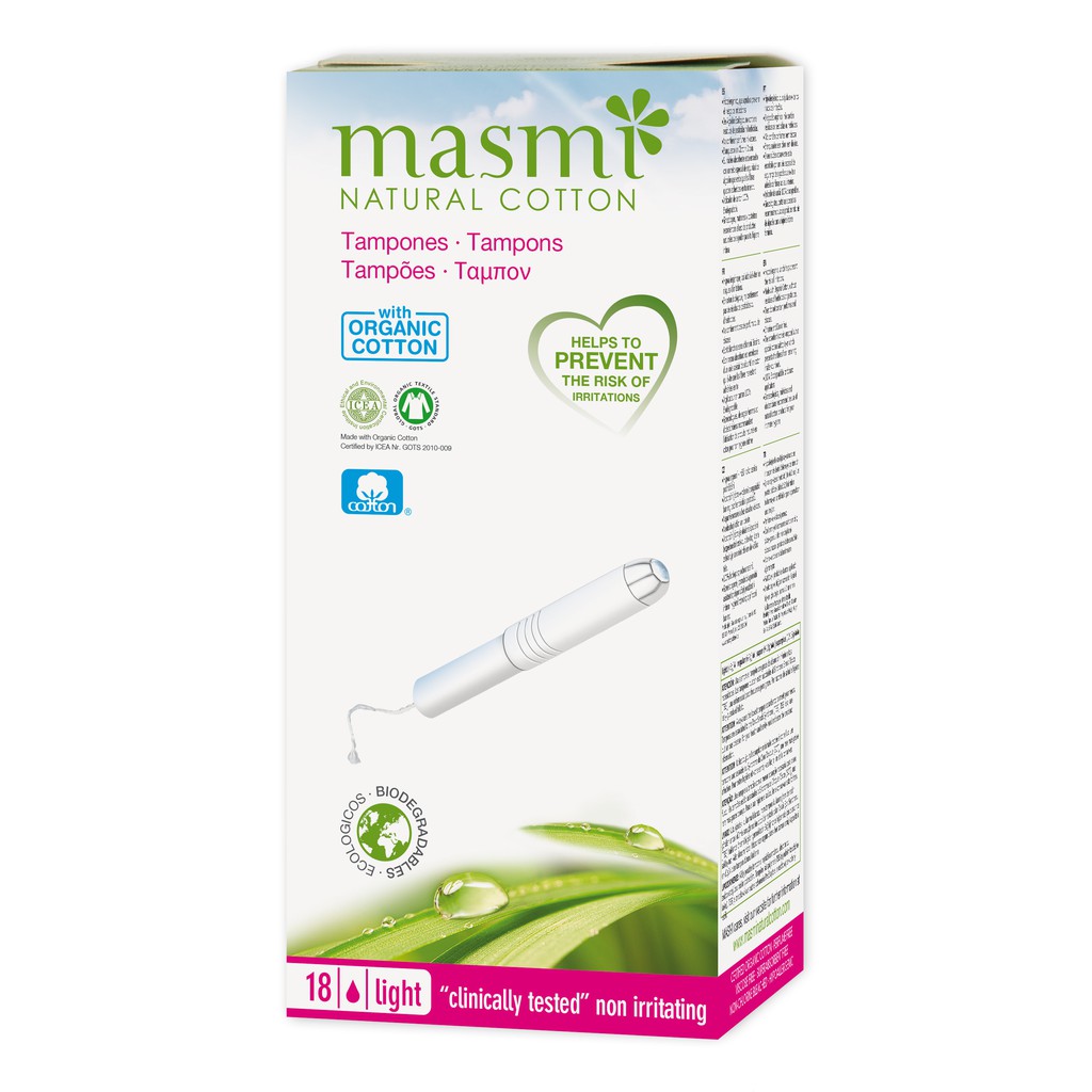 Tampon có cần đẩy 1 giọt hữu cơ Masmi (18m)