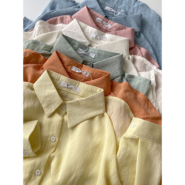 Áo khoác sơ mi nữ Form rộng Dáng dài Hàn Quốc Áo sơ mi khoác nữ Tay dài Vintage Retro Thời trang