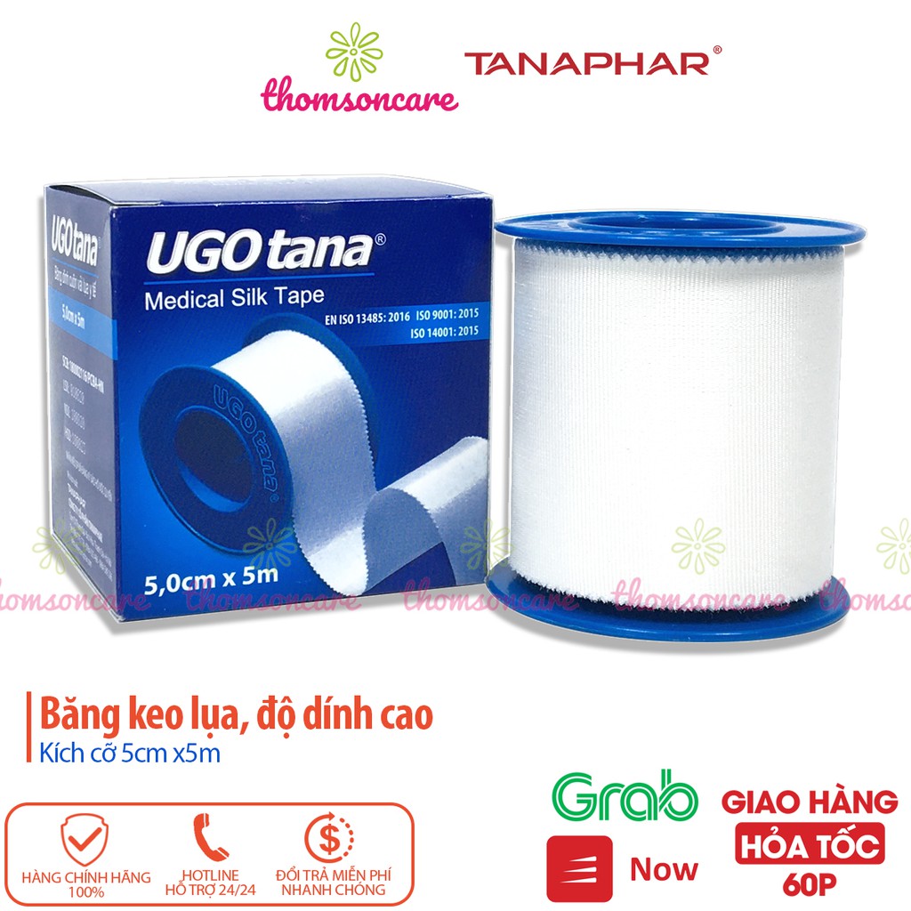 Băng dính vải y tế Ugotana 5cm x 5m, băng keo lụa mềm, sơ cứu vết thương