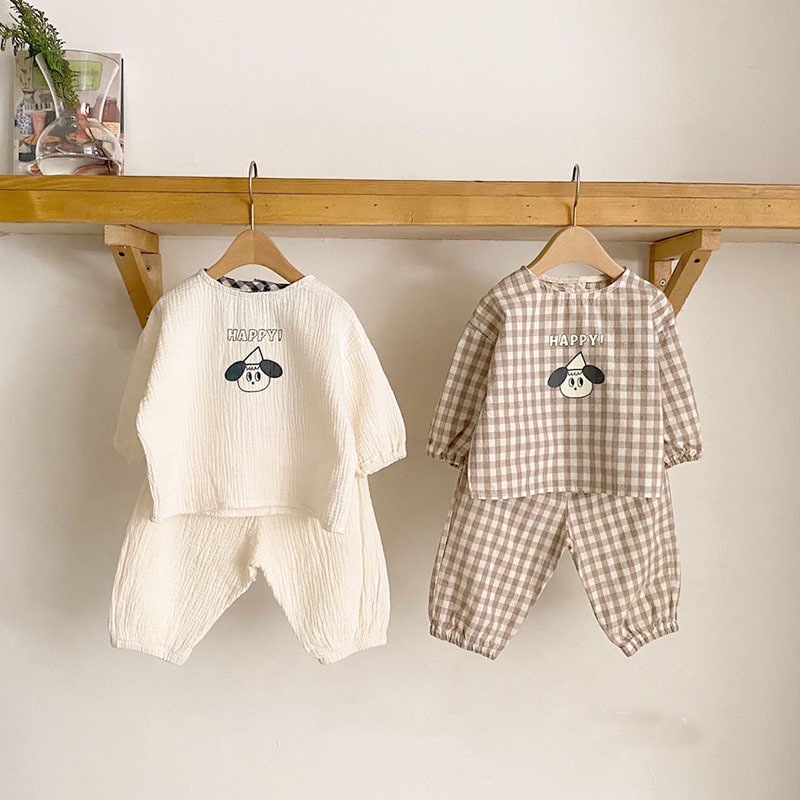 Bộ Trang Phục Xuân Hè Gồm Áo Sơ Mi Caro Và Quần Dài In Họa Tiết Hoạt Hình Phong Cách Phương Tây Cho Bé Gái 2Ck