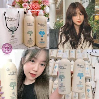 [Chính Hãng] Cặp Dầu Gội Xả BIOTIN Trắng - BIOTIN COLLAGEN Giảm Rụng Tóc Phục Hồi Khô Sơ Hư Tổn 1000ML