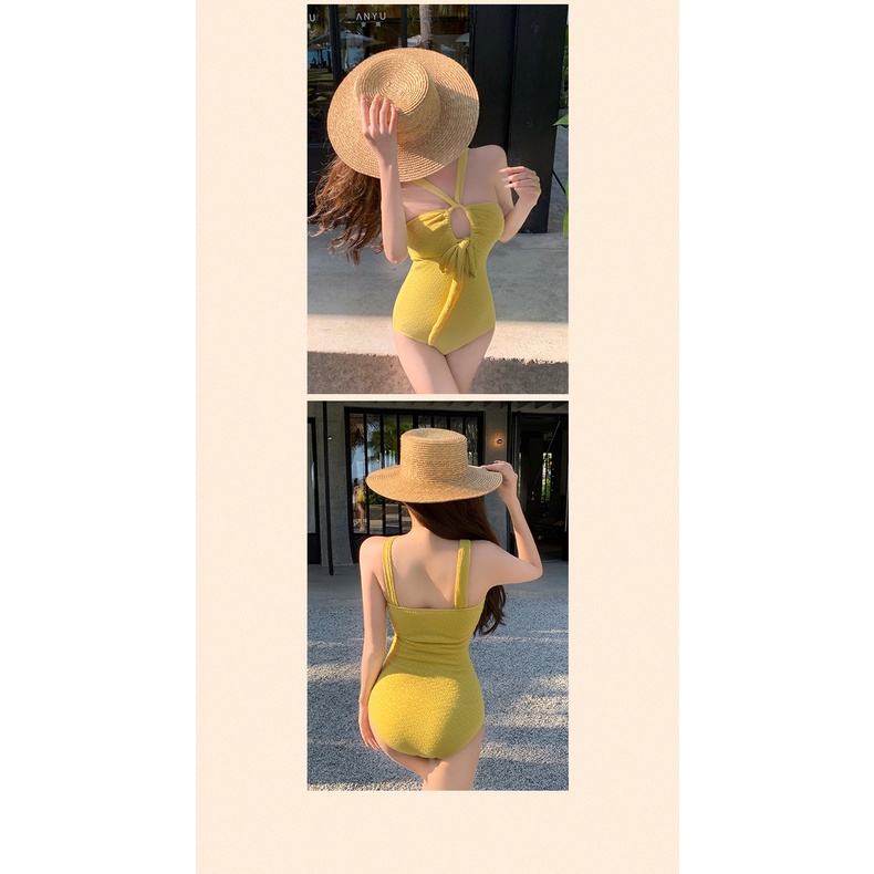 Bộ bikini Hai Dây Màu Trơn Lưng Cao Phong Cách Nhật Hàn Quyến Rũ