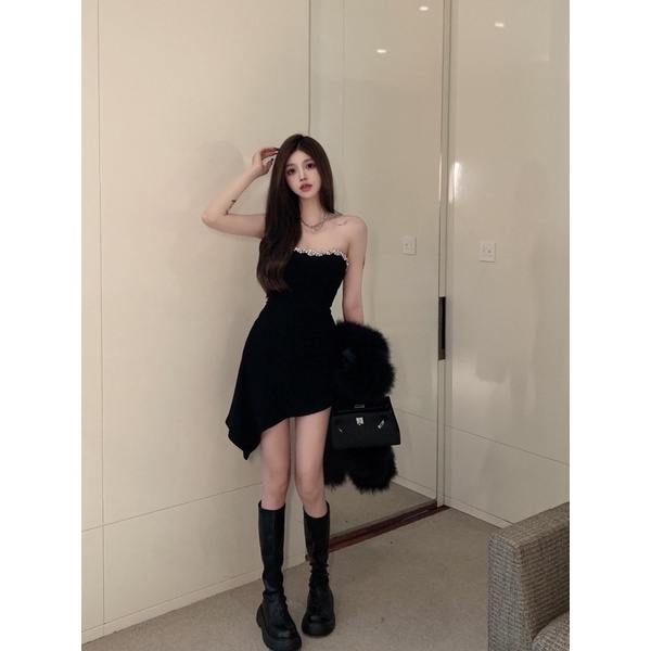 Váy đầm ôm body cup ngực đính đá bling bling dáng dài và ngắn lệch tà sexy đi tiệc đi chơi đi bar