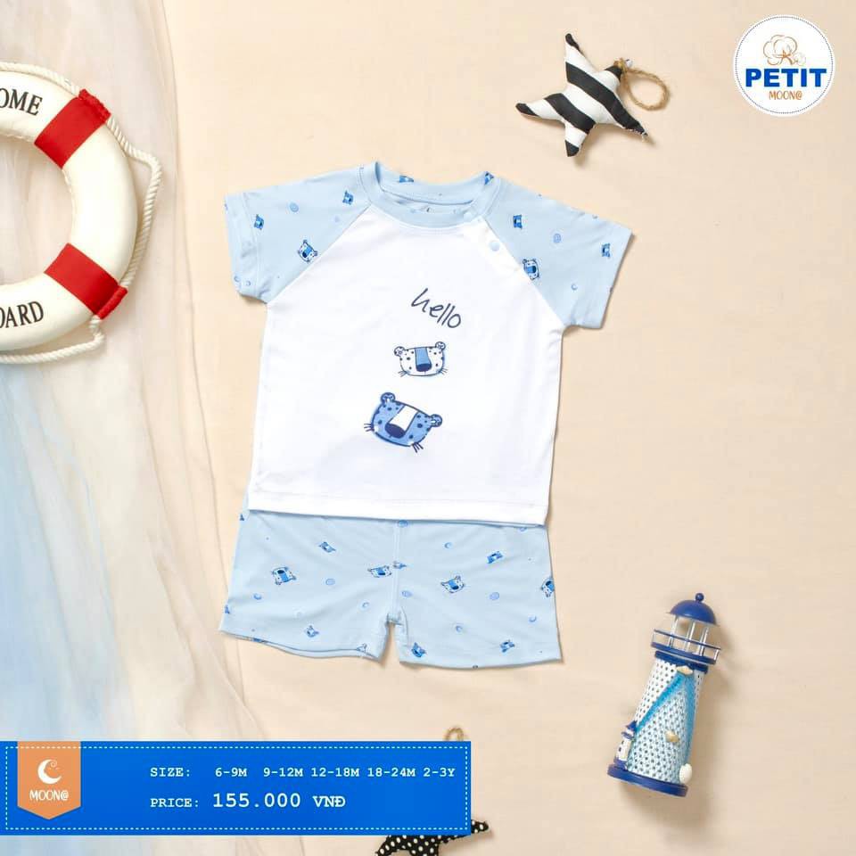 Bộ moon cộc tay chất petit cài vai nhiều mẫu 6m-3y