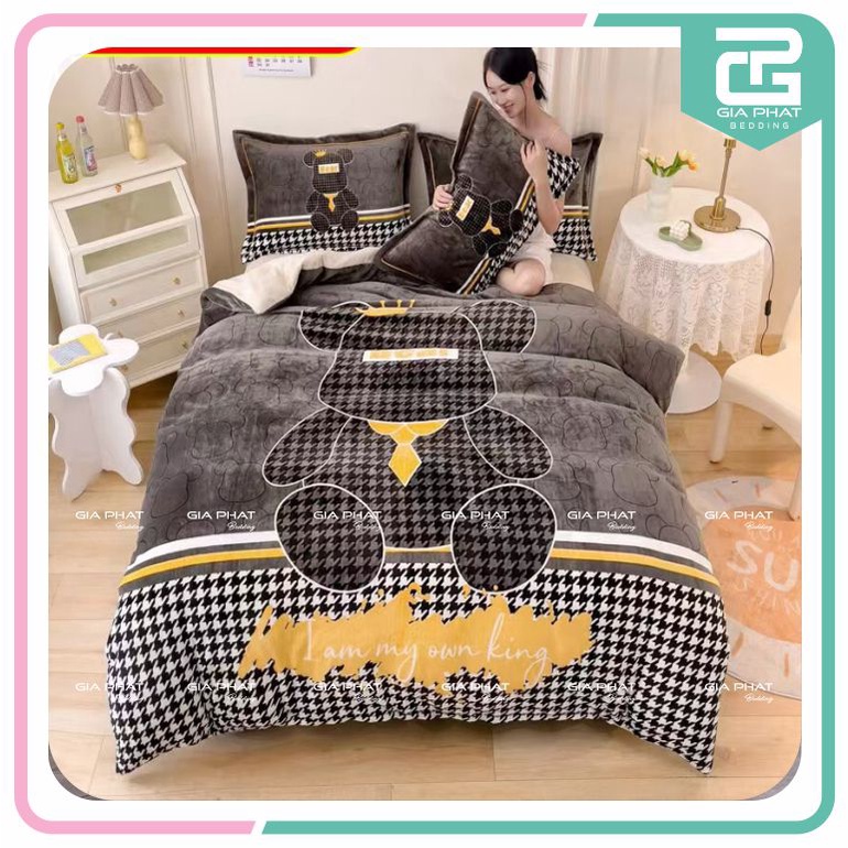 Bộ Chăn Ga Gối Nỉ Nhung 3D Cao Cấp 1m6 x 2m Hoạt Hình Dễ Thương,Mềm, Mịn ( 50 mẫu)