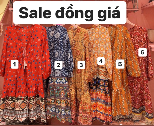 Đầm thiết kế thổ cẩm váy babydoll hoạ tiết bohemian du mục vintage, đi chơi du lịch sale sốc