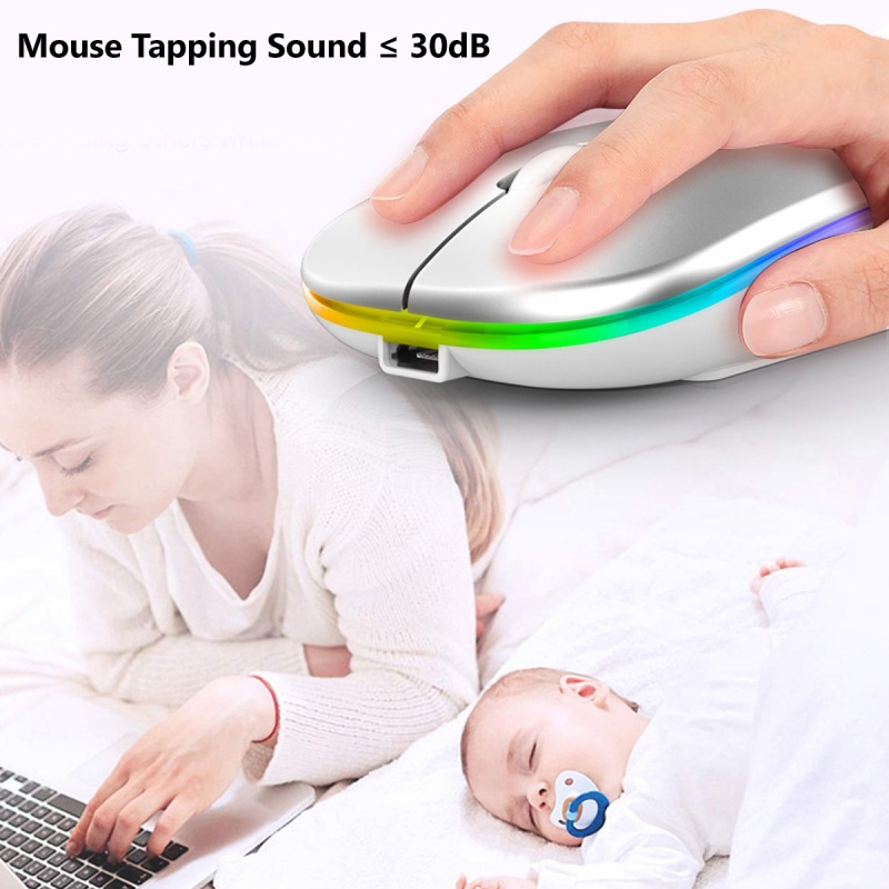 Chuột không dây Ankndo sạc pin RGB tương thích bluetooth 2.4G không ồn đèn nền LED cho máy tính/laptop