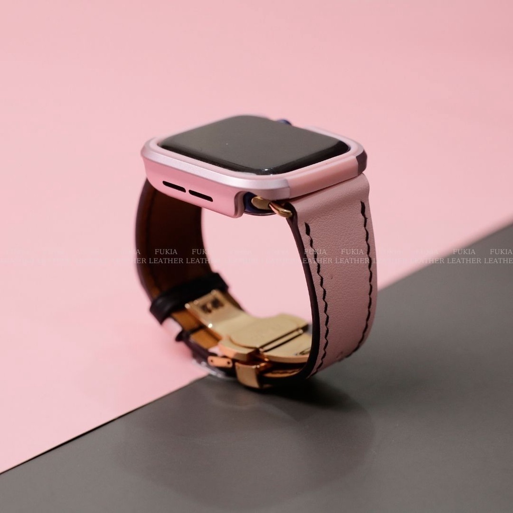 Dây da thủ công Swift Hồng Mix Đen dành cho Apple Watch, đồng hồ thông minh, đồng hồ cơ