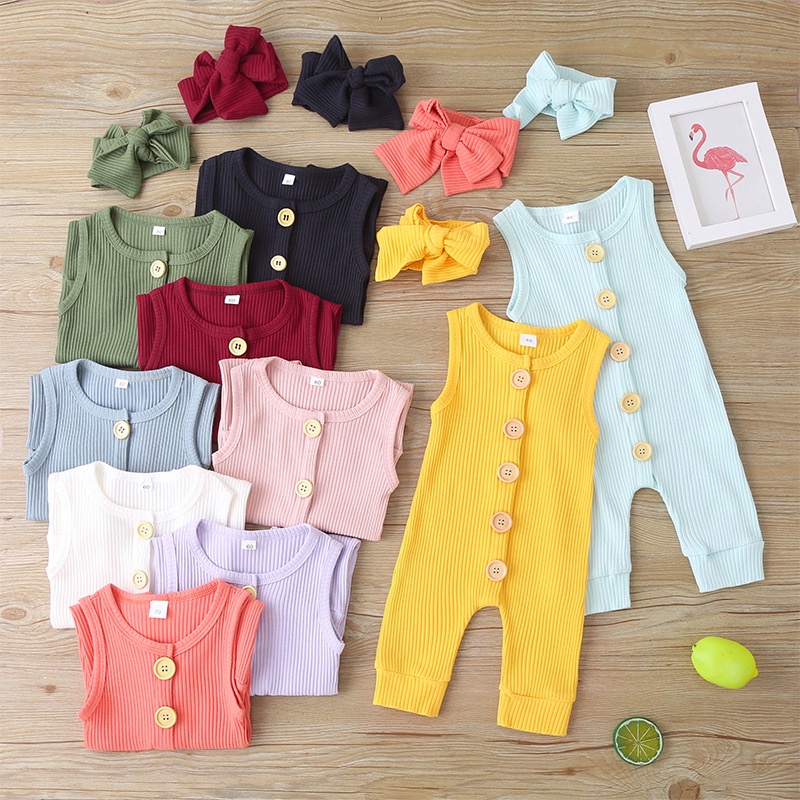 Body bé gái bộ đồ sơ sinh từ 0 đến 36 tháng bodysuit liền thân Màu Trơn Cài Nút Dành mùa hè không tay quần áo cho bé trẻ em