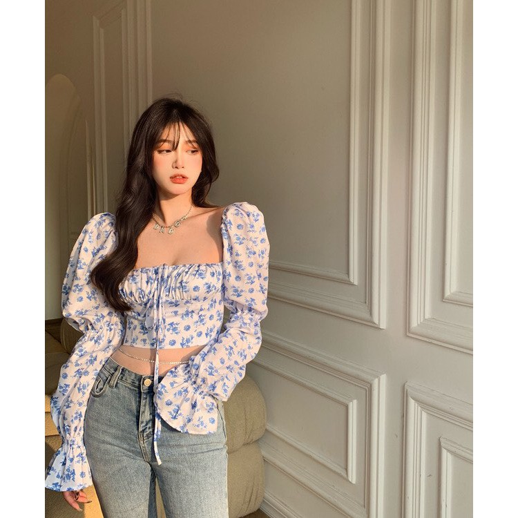 Áo croptop hở vai tay bồng hoa nhí siêu sexy - ĐỢI NHẬP HÀNG 8-10 NGÀY