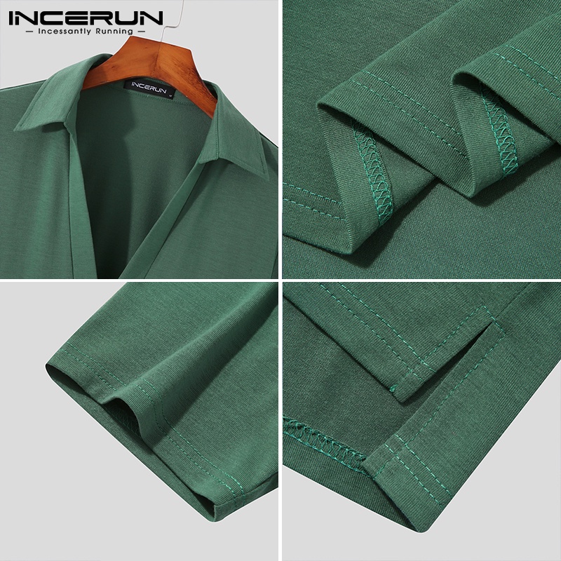 Áo thun polo Incerun tay ngắn cổ chữ V đơn giản phong cách mùa hè với 3 màu quyến rũ dành cho nam