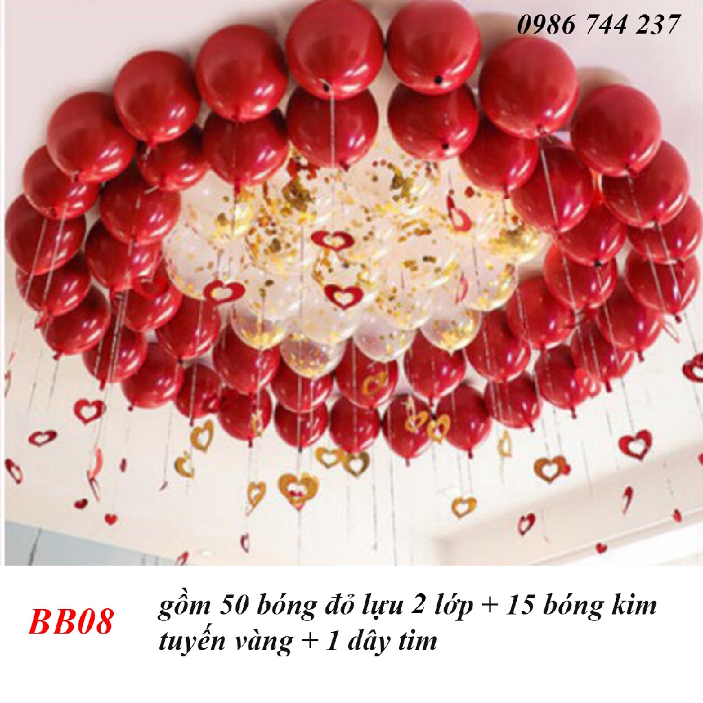 Set Bóng Bay Tặng Kèm Dây Tim Buộc Bóng Trang Trí Phòng Cưới