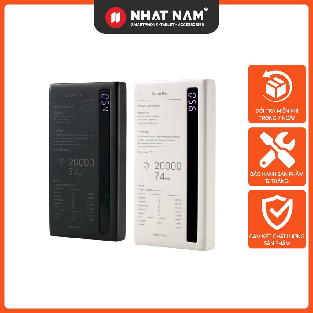 Sạc Dự Phòng Remax RPP-73 20000mAh - Lõi Lithium Polymer