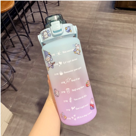 Bình nước 2 lít cute chia vạch thời gian nhắc nhở đựng nước thể thao tập gym  đi học làm việc dễ thương 2000ml sotoba 2l