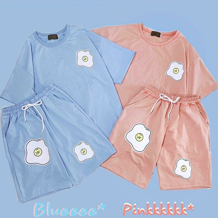 Set đồ bộ mặc nhà nam nữ, áo thun ngắn tay quần đùi trứng ốp la dễ thương, áo mặc nhà cặp đôi mùa hè