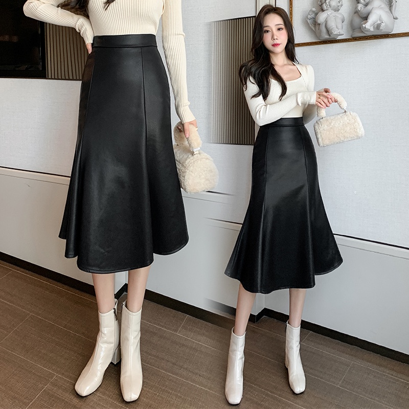 Chân Váy Da PU Dáng Đuôi Cá Phong Cách Hàn Quốc Thời Trang Thu Đông 2023