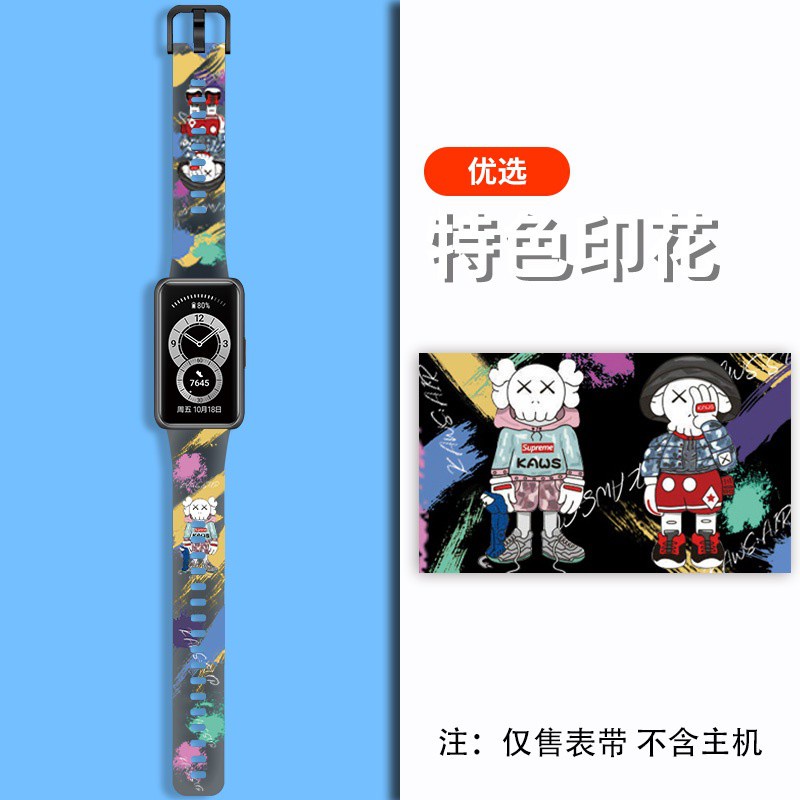 Dây đeo đồng hồ thông minh bằng silicon trong suốt in họa tiết hoạt hình thiết kế mới cho Huawei Band 6/Honor Band 6