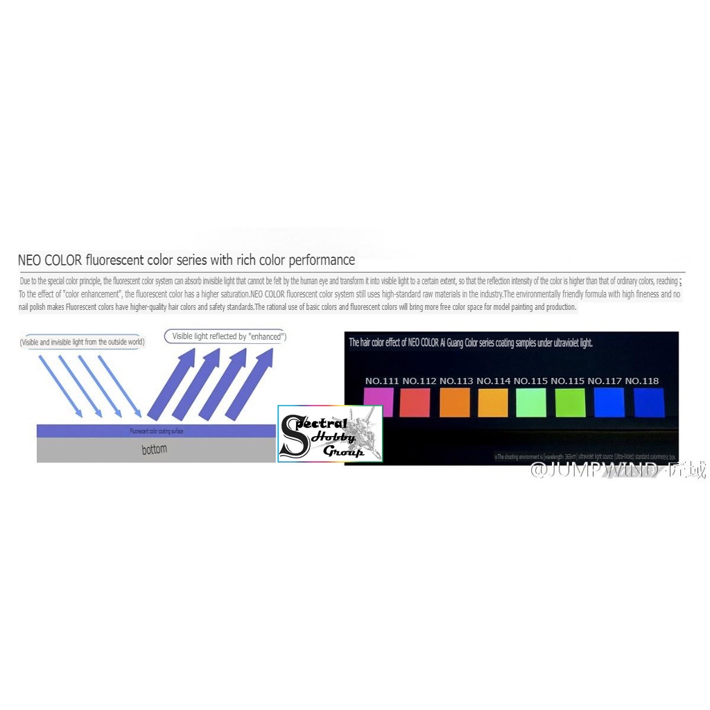 Sơn mô hình Jumpwind color màu huynh quang phát sáng với led UV No. 111-118 Fluorescent lacquer paint