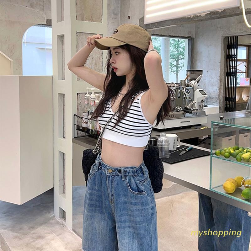 Áo Ngực Thể Thao Đan Len Hai Dây Có Đệm Nâng Ngực Màu Sắc Trơn Họa Tiết Kẻ Sọc Dành Cho Nữ