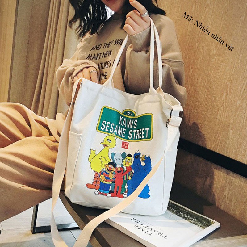 TÚI VẢI TOTE ULZZANG KAWS X SESAME STREET CỰC XINH