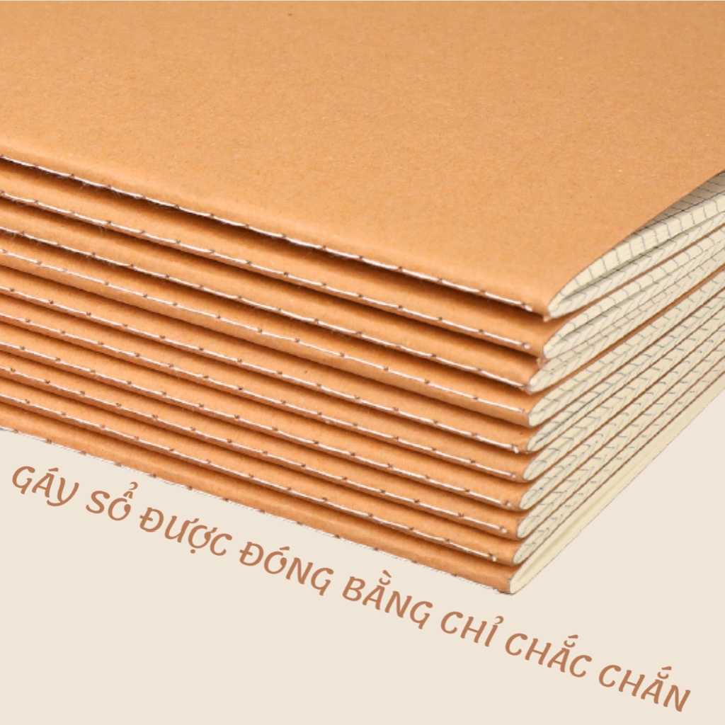 Sổ tay bìa nâu, bìa giấy kraft, sổ phong cách muji ô vuông, trơn, kẻ ngang khổ A5, B5 40 tờ cổ điển, vintage