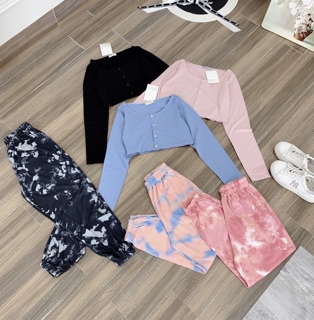 Set áo croptop mix quần loang