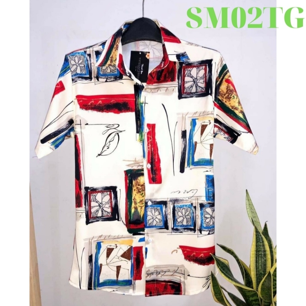 Áo sơ mi nam tay ngắn chất lụa họa tiết 3d cực đẹp, sơ mi nam cao cấp giá rẻ mẫu trẻ trung trắng mã sm09 cá heo - TENJI1