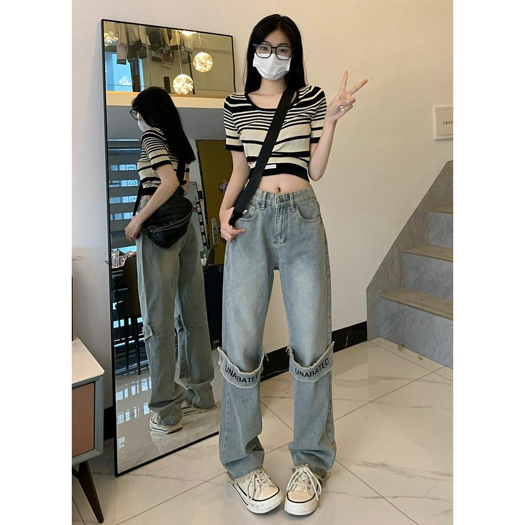 Quần jeans Nữ Lưng Cao Ống Rộng Thời Trang Cá Tính