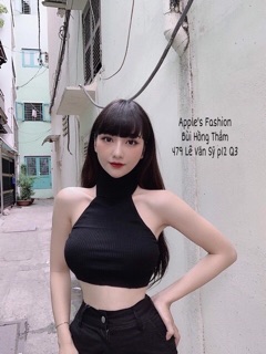 Set áo yếm hở lưng quần jogger đen