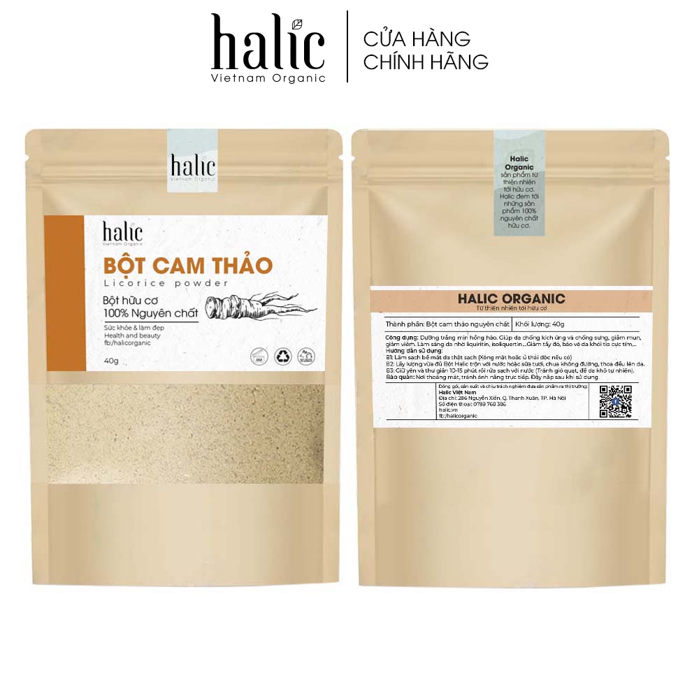 Bột Cam Thảo đắp mặt nạ nguyên chất Halic Organic 125G trắng da, dưỡng ẩm, làm chậm quá trình lão hóa của da