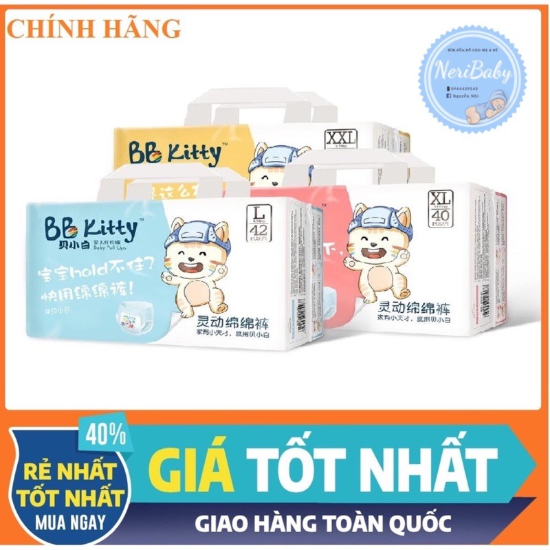 Bỉm/tã BB Kitty cao cấp nội địa Trung đủ Size dán/quần NB/S56/M48/L42 M48/L42/XL40/XXL36