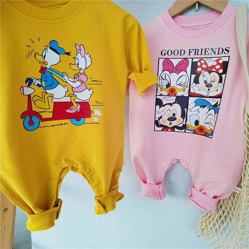 Bộ Áo Liền Quần Dài Tay In Hình Chuột Mickey Đáng Yêu Cho Bé