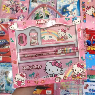 Set bộ dụng cụ học tập 7 món hình mèo hello kitty màu hồng cho học sinh, các bé - 14p4nkt8002 -