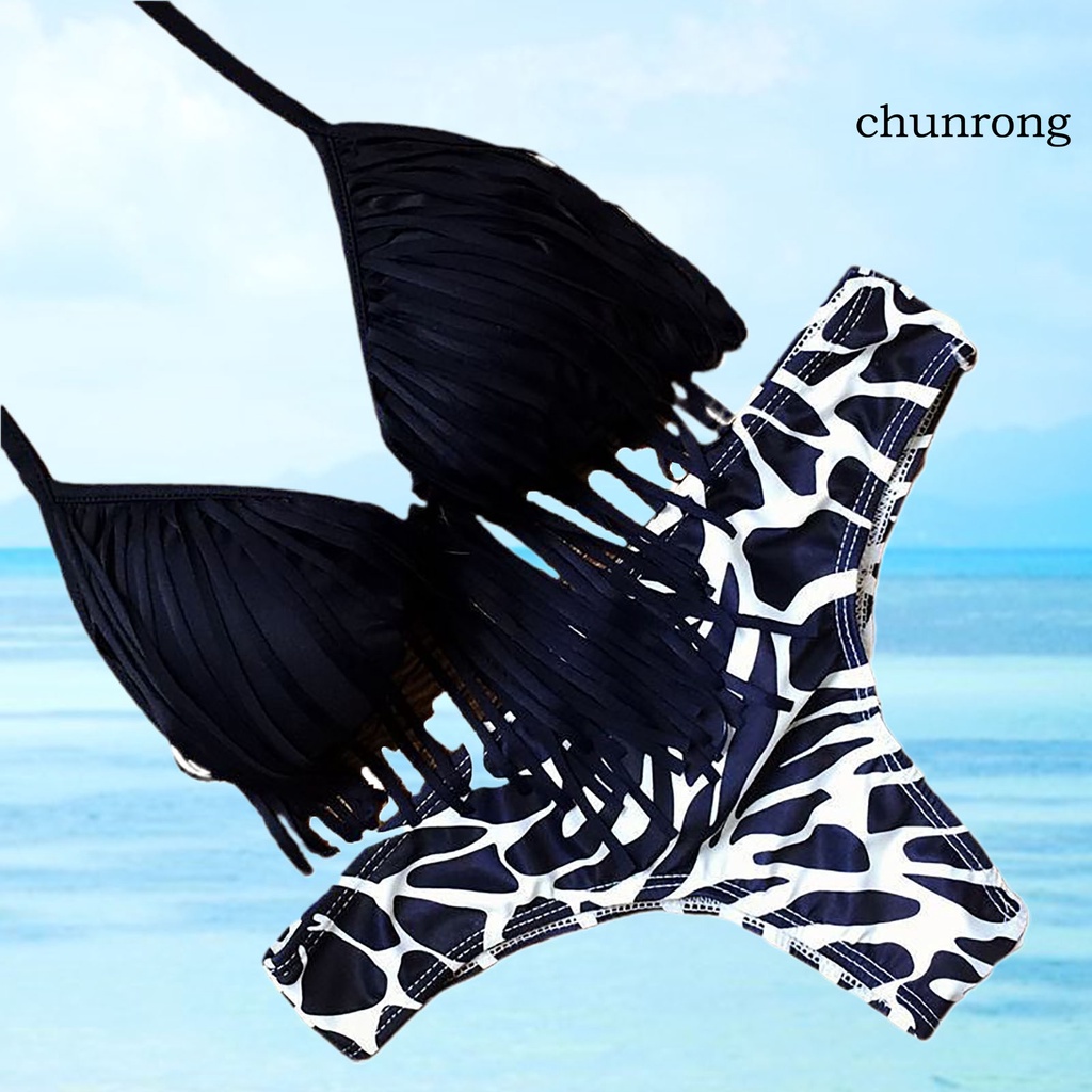 Bộ Bikini 2 Mảnh Phối Tua Rua Màu Sắc Tương Phản Thời Trang Mùa Hè